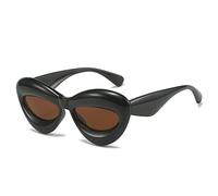 HPIRME Thick Frame Cat Eyes Large Sunglasses Women's Oversized Sunglasses, black brown, One Size