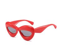 HPIRME Thick Frame Cat Eyes Large Sunglasses Women's Oversized Sunglasses, red, One Size