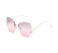 HPIRME Trendy Metal Rimless Glasses Women Fashion Gradient Female Vintage Shades Uv400(Gold Gray Pink)