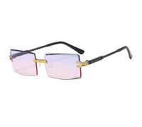 HPIRME Trendy Rimless Glasses Uv Protection for Men Women Fashion Frameless Rectangle Shades(Gradual Blue Pink)