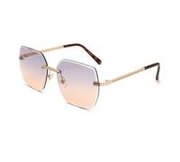 HPIRME Uv400 Frameless Women Glasses Oversized Gradient Luxury Metal(Grey-Orange)