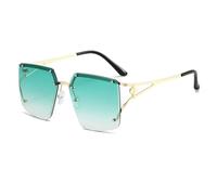 HPIRME Vintage Frame Rimless Metal Glasses Women Luxury Punk Rivet Gradient Men Glassesuv400(Gold-Green)