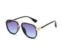 HPIRME Vintage Metal Double Bridge Women Luxury Men Punk Fashion Outdoor Uv400(Black-PurpleBlue)