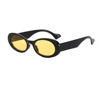 HPIRME Vintage Oval Glasses Women Small Frame Retro Round Uv400(C4Black-Yellow)