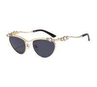 HPIRME Vintage Oval Small Frame Women Sunglasses Punk Shiny Luxury Metal(C1)