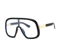HPIRME Vintage Oversized One Piece Glasses Women for Men Punk Big Frame Luxury Shades Uv400(Black Clear)