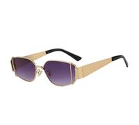 HPIRME Vintage Rectangle Polygon Women Luxury Punk Metal Glass for Lady Trendy Outdoor Eyewear Shades(C4GoldDoubleGray)