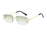 HPIRME Vintage Rectangle Rimless Glasses for Women Metal Frame Fashion Clear Ocean Lens Uv400(Gold-Green)