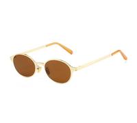 HPIRME Vintage Women Small Oval Metal Frame Glasses Fashion Rivets Men Punk Shades Uv400(Golden tea)