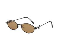 HPIRME Women’s Polygonal Metal Sunglasses - Small Frame -decorated Temples Uv400(BLACK TEA)