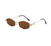 HPIRME Women’s Polygonal Metal Sunglasses - Small Frame -decorated Temples Uv400(GOLDEN BROWN)