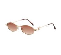 HPIRME Women’s Polygonal Metal Sunglasses - Small Frame -decorated Temples Uv400(GOLDEN DOUBLE TEA)