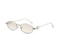 HPIRME Women’s Polygonal Metal Sunglasses - Small Frame -decorated Temples Uv400(SILVER LIGHT GREY)