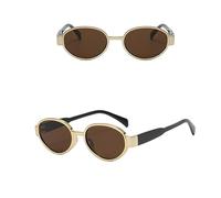 HPIRME Women with golden oval sunglasses Vintage tawny small round frame comfy glasses shade mirror,Coffee,One size