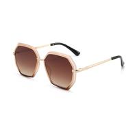 HPIRME Women's Fashion Oversized Geometric Sunglasses Metal Frame Uv400(PINK BROWN BROWN)