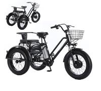 HpJfdsU 24'' Electric Tricycle for Adults, Off-Road with Wide Tires, Shopping Basket, Rear Seat for Children, Autonomy of 35 Km & Removable Battery 48 V/12 Ah