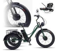 HpJfdsU 24'' Fat Tire Adult Tricycle (7-Speed) - Low-Step Through Frame/Large Basket/Adjustable Wider Seat, Adult Cruiser Bikes + Lcd Display + Headlight Green