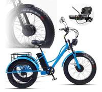 HpJfdsU 24'' Fat Tire Adult Tricycle (7-Speed) - Low-Step Through Frame/Large Basket/Adjustable Wider Seat, Adult Cruiser Bikes + Lcd Display + Headlight Blue