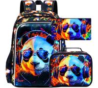 HPJGD 3PCS Kids Backpack for Boys, Water Resistant Sunglasses Panda Bookbag Set with Lunch Box, Cute School Bag for Preschool Toddler, Cool Uv Priting Sunglasses Panda, One Size, Cool Uv Priting