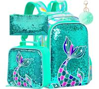 HPJGD 3PCS Kids Backpack, Girls Sequins Bookbag Set with Lunch Box, Cute Elementary School Bag for Preschool Toddler, Girls Star Sequins Mermaid Green, One Size, Girls Star Sequins Mermaid Green