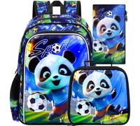 HPJGD 3PCS Panda Bookbag for Boys, Water Resistant Kids Backpack with Lunch Box, 16" School Bag Set for Teenagers Middle Elementary - Soccer Panda, Cool Uv Priting Panda, One Size, Cool Uv Priting