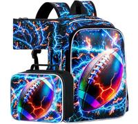 HPJGD Kids Backpack for Boys, 17" Rugby Preschool Backpack Set with Lunch Box, Kids Water-Resistant School Bag for Elementary - Rugby Spin Lightning