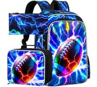 HPJGD Kids Backpack for Boys, Preschool Backpack Set with Lunch Box, Kids Water-Resistant School Bag for Elementary, Rugby Strike Lightning, One Size, Lightning Rugby