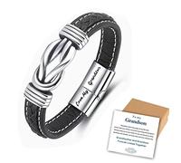 HPKJUYDS Grandmother and Grandson Forever Linked Together Braided Leather Bracelet, Men's Knot Wristband Cuff Inspirational Birthday Bracelet Gift from Grandma (1pc)
