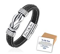 HPKJUYDS ?Mother and Son Forever Linked Together Braided Leather Bracelet, Men's Knot Wristband Cuff Bracelet, Inspirational Birthday Gift from Mom (1pc)