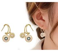 HPKJUYDS Natural Shell Zircon Earrings, 14k Gold Plated Fashion Zircon Double Geometric Circle Drop Earrings, Piercing Hypoallergenic Ear Cuff, Boho Ear Ringing Jewelry for Women Girls