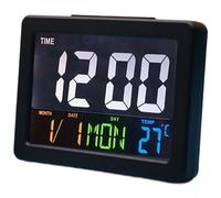 HpLive 1 x Large LCD Alarm Clock with Colour Display, Date, W nd Temperature Display, Multifunctional Digital Table Clock Made of ABS Plastic (Black)