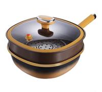 HpLive 12 Inch Metal Non-Stick Cooking Pot with Glass Lid and Steamer Insert, Versatile for Frying, Stewing and Steaming (B)