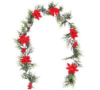 HpLive 2 m PVC Christmas Garland for Stairs, Dining Table, Fireplace, Door, Wall Decoration, Christmas Vines with Artificial Pine Needles, Red Flowers and Cones