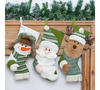 HpLive 3 x 47 cm 3D Christmas Stockings Knitted Socks Gift Bag with Santa Claus Snowman Reindeer Decoration for Fireplace