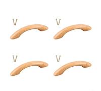 HpLive 4 Pack Wooden Cabinet Pulls Natural Wood Drawer Handles Solid Teak Furniture Hardware Ergonomic Curved Design For Kitchen Bedroom Wardrobe Renovation(96mm hole spacing A)