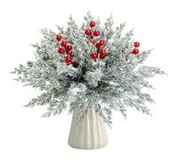 HpLive 45/60 Pieces Artificial Christmas Snow Pine Branches with Red Berries, Waterproof Fir Branches for Indoor and Outdoor Decoration (Vase Not Included) (Pack of 45)