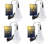 HpLive 4Pcs Solar LED Bulb, Solar Shed Light Portable Rechargeable Shed Light with Solar Panel for Indoor Outdoor Hiking Camping Tent Fishing Lighting 110Lm-3.6V