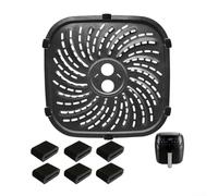 HpLive Air Fryer Grill Pan, Replacement Part for PowerXL for Vortex Pro 6 QT, with Enamel Coating, for Whirlwind Air Circulation, Includes Rubber Buffer, Dishwasher Safe, Black, (22 x 22 cm)