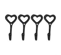 HpLive Black Coat Hooks, Decorative Cast Iron Hooks, Heart Shaped, Shabby Robe Coat Hooks, 12 cm High, for Coats, Towels, Bags, Black Iron (4 Pieces)