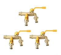 HpLive Brass Garden Hose Distributor 2-Way Water Connection Double Tap Hose Connector for Garden Watering (1/2 x 3/4 x 3/4)