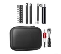 HpLive Compact Bike Repair Set 25x10x5cm with Air Pump | Includes for mini pump, ratchet wrench, hex keys, screwdriver bits, fits frame bags, mountain road bikes