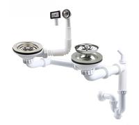 HpLive Drain Pipe for Kitchen Sink, Double Slot Drain, Siphon with Odour Trap, Modern Sink Tap, Space-Saving Design, Easy Assembly, 114 mm Connection, PP, PVC (Wall)