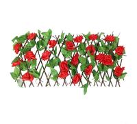 HpLive Expandable Trellis with Artificial Roses, Garden Fence Privacy Screen, Height Adjustable for Balcony and Patio, Made of Wood and Silk Flowers, Easy Assembly without Tools (Red)