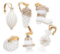 HpLive Flocked Christmas Tree Pendants, Set of 6, Plastic Christmas Tree Decorations for Window Decoration and Festive Home Ideas (Cream White)