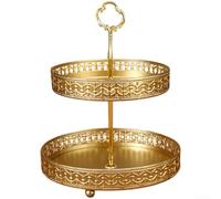 HpLive Fruit Bowl, Snack Tray, Serving Plate, Two-Tier Metal Tableware, Elegant Gold Finish, Space-Saving Design, 20 x 20 x 255 cm, for Living Room and Cafés, Durable Iron Material