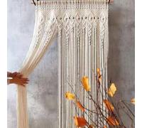 HpLive Handwoven Boho Door Curtain Tapestry, Cotton Beige Door Curtain for Window Door Wedding Background Decoration (90 x 200 cm)