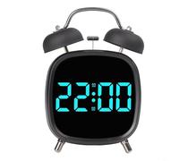 HpLive LED Double Bell Alarm Clock with 4 Inch Display, Digital Clock with Quiet Operation and Loud Metal Alarm, USB or Battery Operated for Bedroom and Office, Black (Black B)