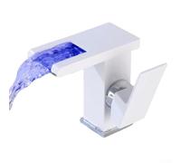 HpLive LED Waterfall Faucet Bathroom Single Lever 1 Hole Deck Mount Cold and Hot Mixer Tap for Kitchen Sink Bathroom Basin(White)