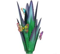 HpLive Metallic Agave Decoration, Garden Art Ornaments, Outdoor Garden Statue, Rustic Design with Butterfly Detail, Durable Iron Material, 33 cm Tall (Green)
