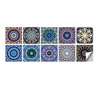 HpLive Pack of 10 Mandala Pattern PVC Wall Stickers Waterproof Self-Adhesive Removable Reusable Tile Stickers for Living Room Kitchen Bathroom Decoration (15 x 15 cm)